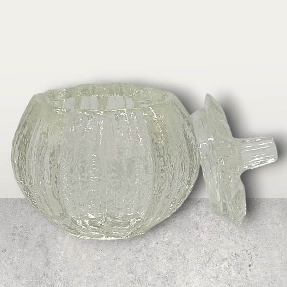 Avon Vintage 1982 Harvest Glow Candle Holder Heavy Glass Pumpkin with Lid - Picture 5 of 12